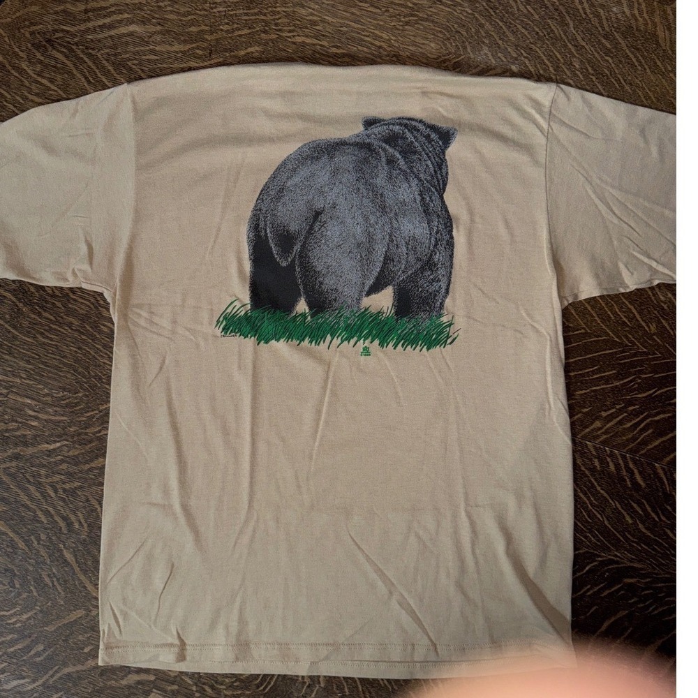 Vintage 1985 Black Bear T-Shirt XL Double Sided Nature Jerzees 50/50 USA Tan - Picture 9 of 11
